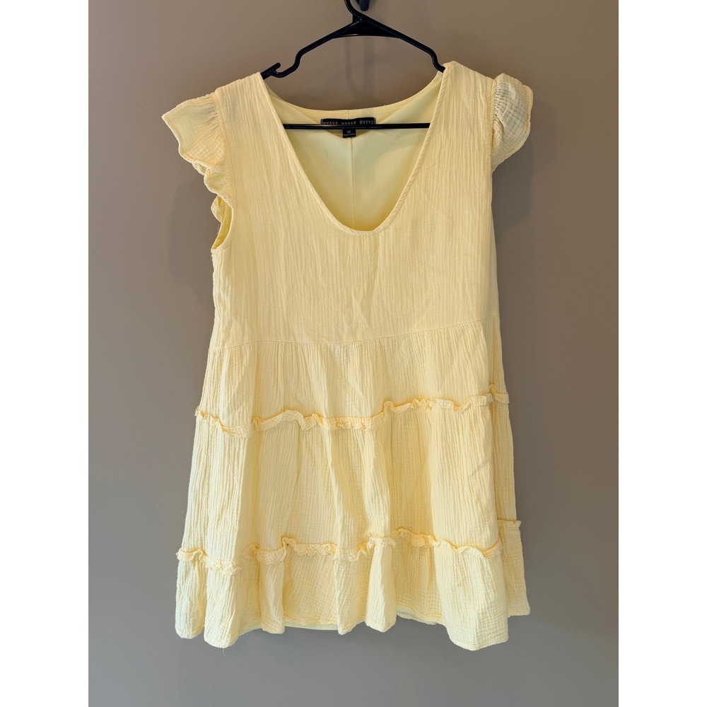 Hyfve‎ Womens Yellow Tiered Gauze Ruffle Mini Dress HF21F235 Size M
